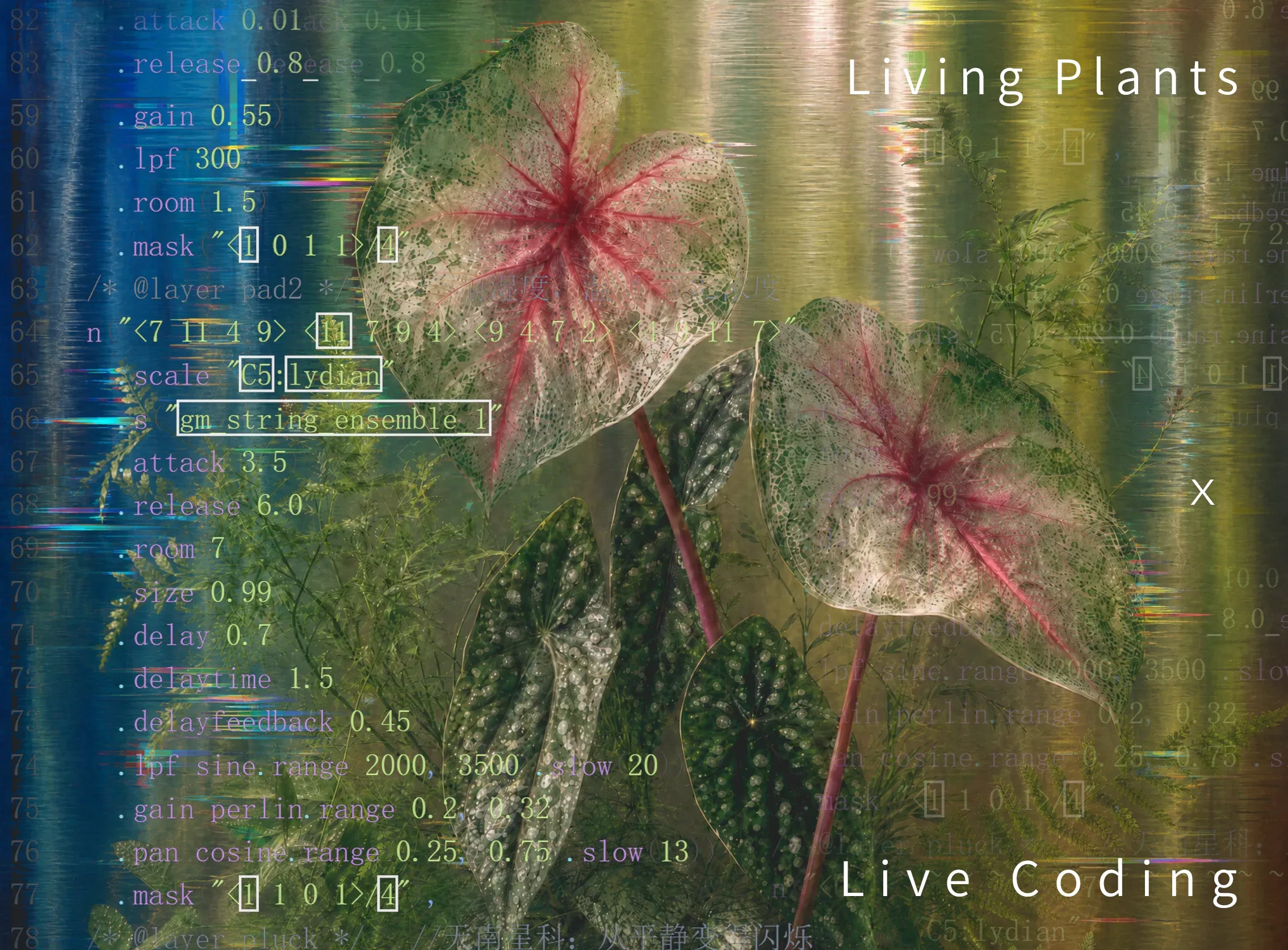 共鸣绿境:Living Plants × Live Coding,植物叶片与实时编程画面